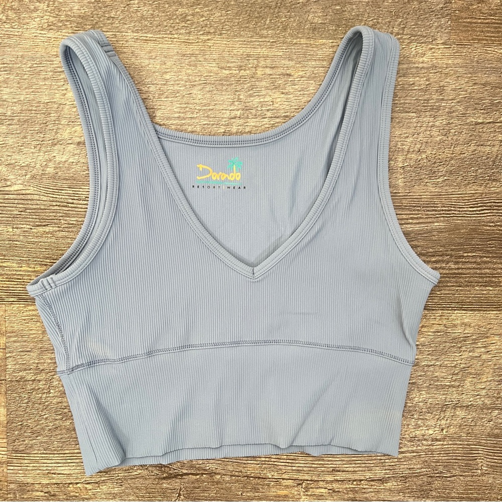 Dorado blue V-neck cropped tank top size large L? B131